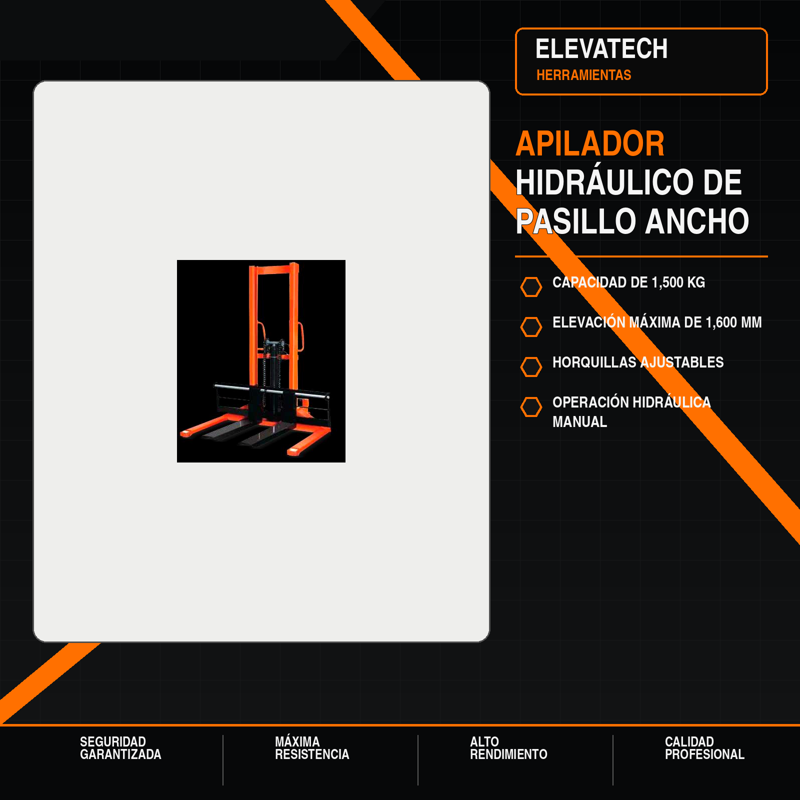 Apilador hidráulico — pasillo ancho