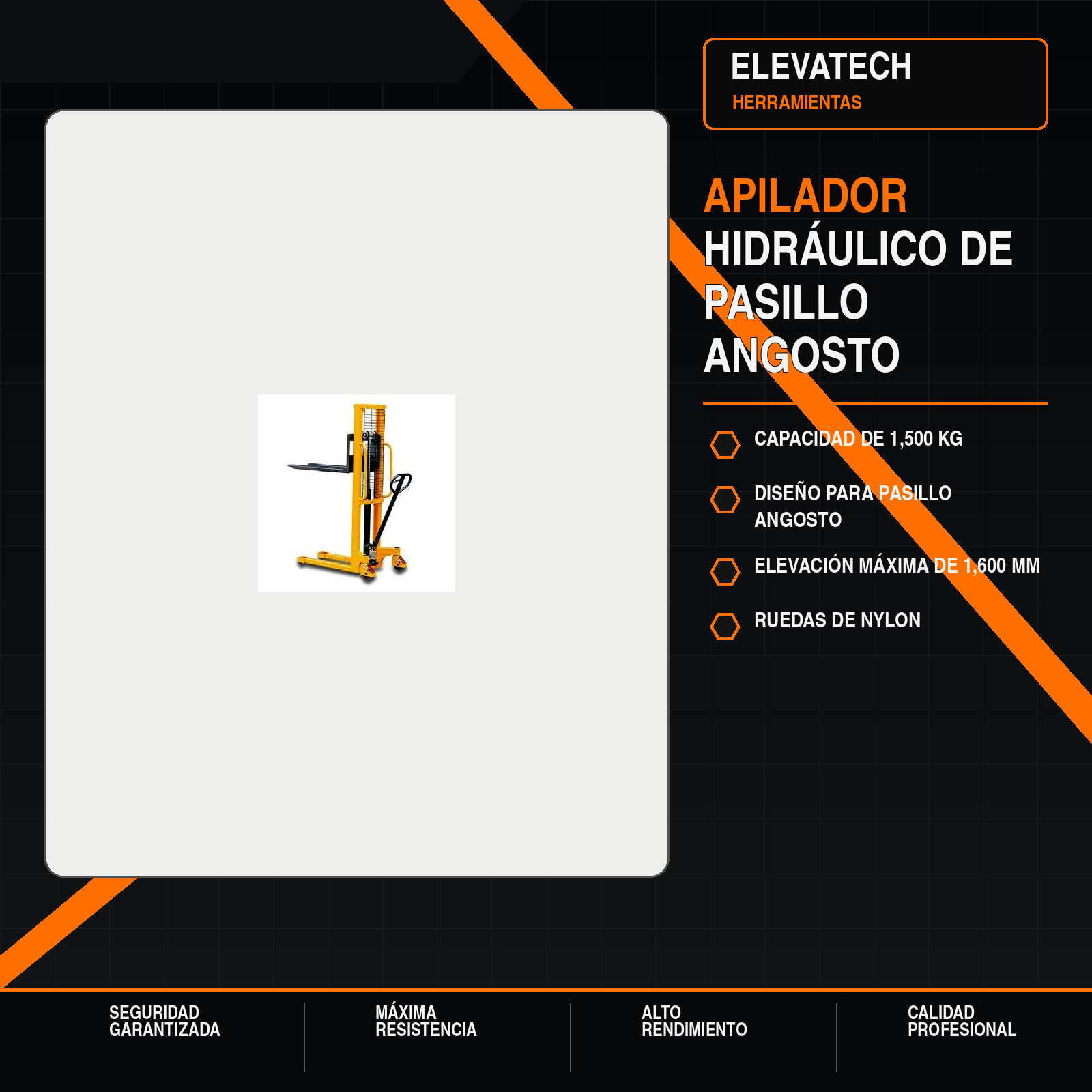 Apilador hidráulico — pasillo angosto